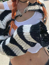 Tossy Knit Shrugs Tops für Frauen Schwarz-weiß gestreifte Mini-Strickjacke Strickmode Langarm Drop Shoulder Shrug Top Y2k E-Girls